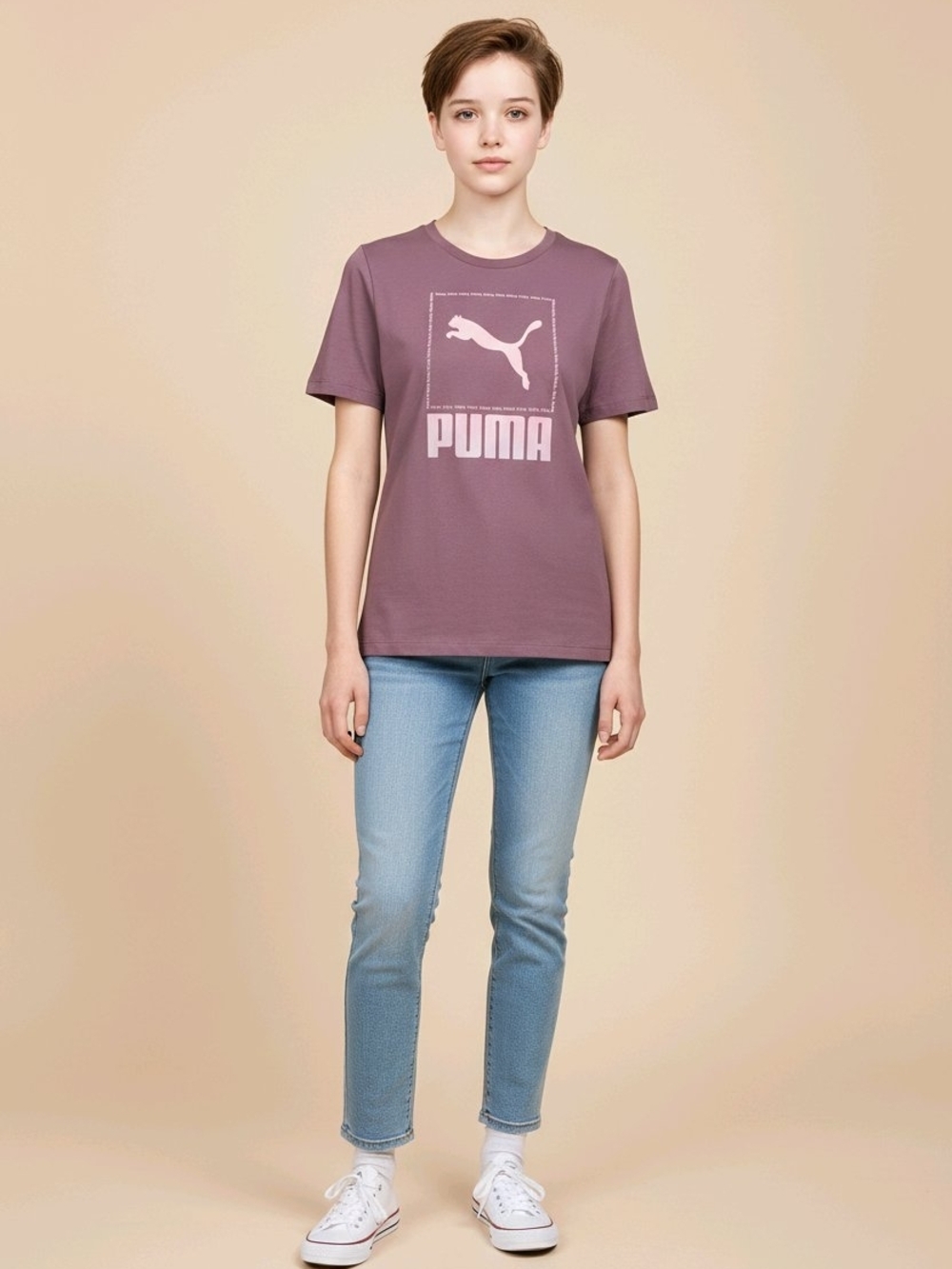 Puma Dusty Mauve Logo Short Sleeve Tee